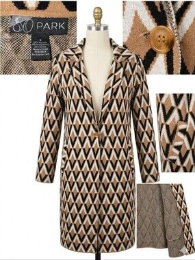Women's Tan Geometric Knit Long Cardigan